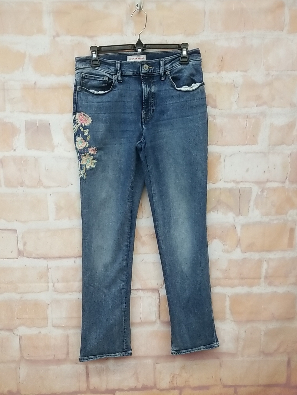 Lucky Brand Embroidered Blue Straight Leg Jeans